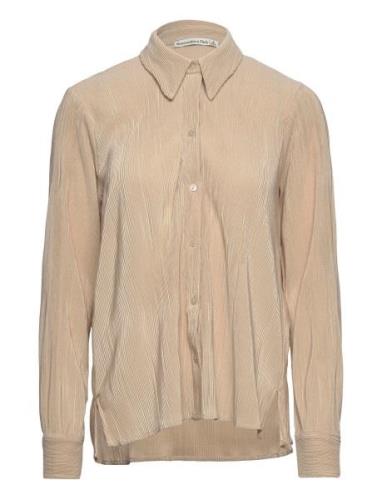 Anf Womens Wovens Tops Shirts Long-sleeved Beige Abercrombie & Fitch