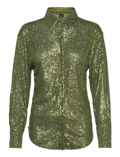 Yvette Sequins Shirt Tops Shirts Long-sleeved Green Gina Tricot