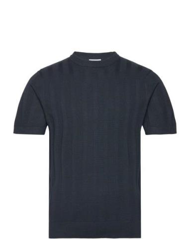 Knitted Crew Neck T-Shirt Tops T-shirts Short-sleeved Navy Lindbergh