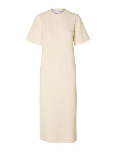 Slfhelena 2/4 Knit Dress Polvipituinen Mekko White Selected Femme