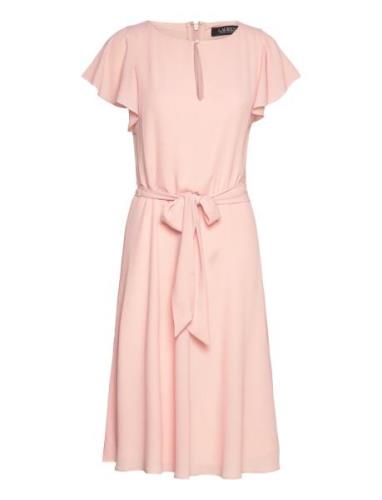Belted Bubble Crepe Dress Polvipituinen Mekko Pink Lauren Ralph Lauren