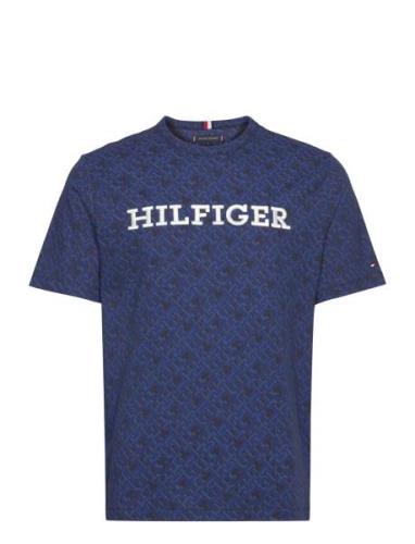 Aop Monogram Tee Tops T-shirts Short-sleeved Navy Tommy Hilfiger