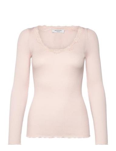 Silk T-Shirt W/ Lace Tops T-shirts & Tops Long-sleeved Pink Rosemunde