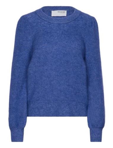 Slfmola Mia Ls Knit O-Neck Tops Knitwear Jumpers Blue Selected Femme