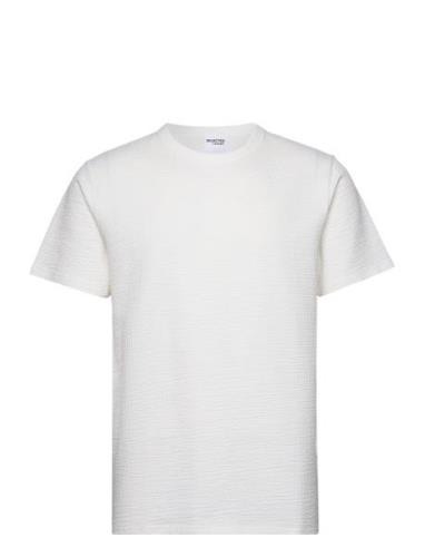 Slhsander Seersucker Ss O-Neck Tee Tops T-shirts Short-sleeved White S...