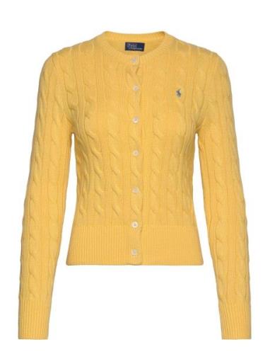 Cable-Knit Cotton Crewneck Cardigan Tops Knitwear Cardigans Yellow Pol...