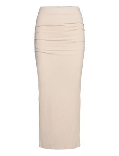 Soft Touch Ruched Skirt Pitkä Hame Cream Gina Tricot