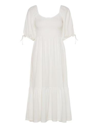 Short Sleeve Smock Dress Polvipituinen Mekko White Bubbleroom