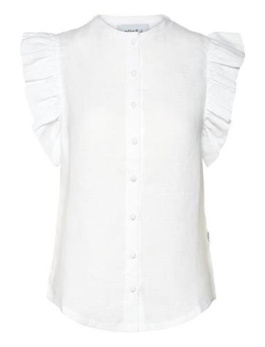 Pauline Linen Shirt Tops Blouses Sleeveless White Ella&il