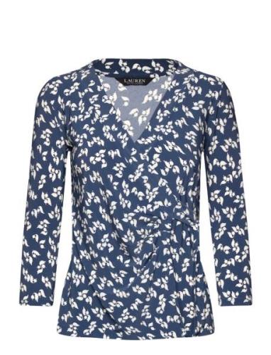 Floral Stretch Jersey Top Tops T-shirts & Tops Long-sleeved Blue Laure...
