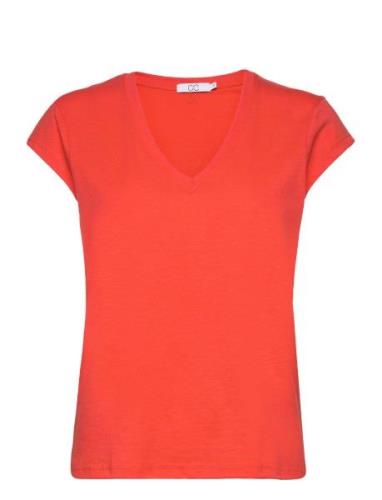 Cc Heart Basic V-Neck T-Shirt Tops T-shirts & Tops Short-sleeved Red C...
