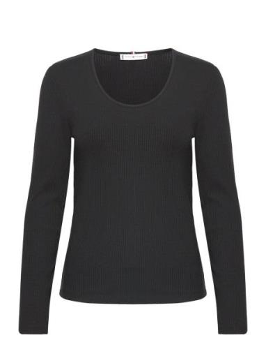 Slim 5X2 Rib Scoop-Nk Ls Tops T-shirts & Tops Long-sleeved Black Tommy...