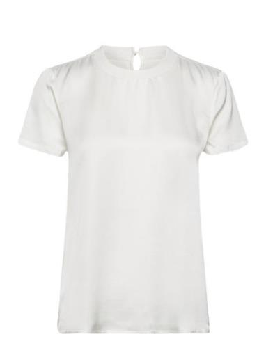 Short-Sleeve Satin Blouse Tops Blouses Short-sleeved White Esprit Coll...
