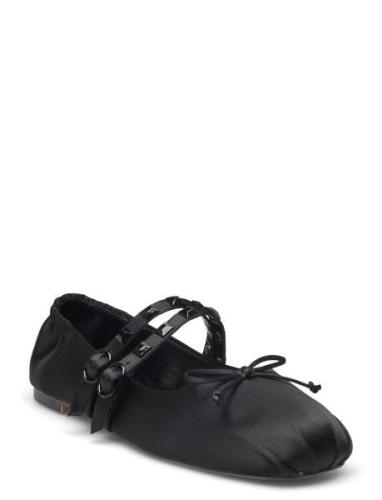 Satin Ballet Flats With Studs Ballerinat Black Mango