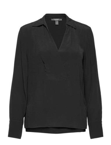 Women Blouses Woven Long Sleeve Tops Blouses Long-sleeved Black Esprit...