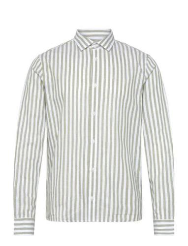 Jamie Cotton Linen Striped Shirt Ls Tops Shirts Casual Green Clean Cut...