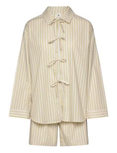 Stripel Set Shirt+Shorts Pyjama Beige Becksöndergaard