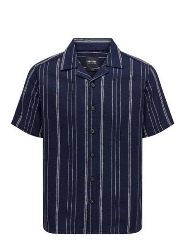 Onstrev Life Reg Ss Struc Stripe Shirt Tops Shirts Short-sleeved Navy ...