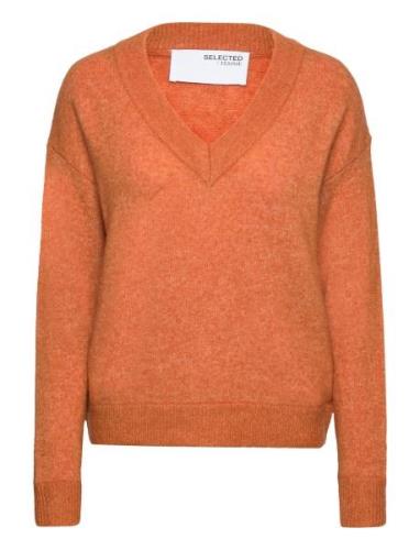Slfmaline Ls Knit V-Neck Noos Tops Knitwear Jumpers Orange Selected Fe...
