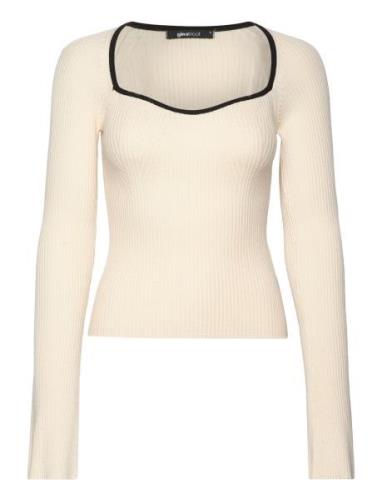 Contrast Knitted Top Tops T-shirts & Tops Long-sleeved Cream Gina Tric...
