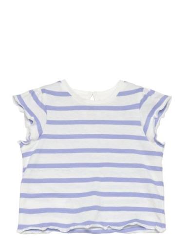 Ruffled Striped T-Shirt Tops T-shirts Short-sleeved Blue Mango