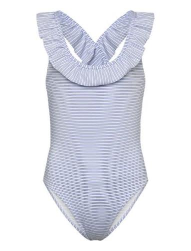 Ruffle Striped Swimsuit Uimapuku Uima-asut Blue Mango