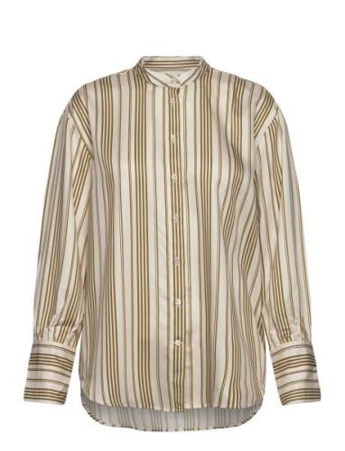 Relaxed Striped Stand Collar Shirt Tops Shirts Long-sleeved Green GANT