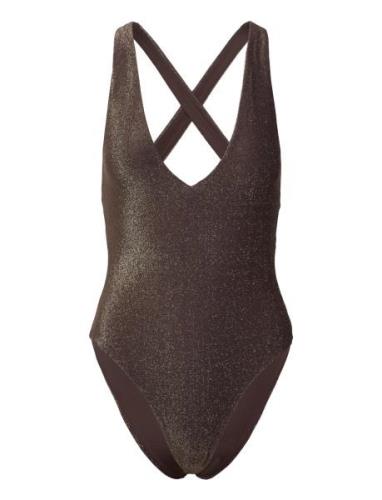 Swimsuit Ciara Lurex Uimapuku Uima-asut Brown Lindex