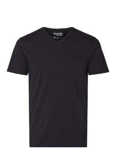 Slhnewpima Ss V-Neck Tee Noos Tops T-shirts Short-sleeved Black Select...