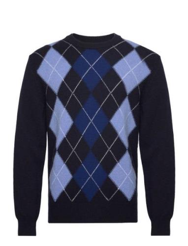 Argyle C- Neck Tops Knitwear Round Necks Navy GANT