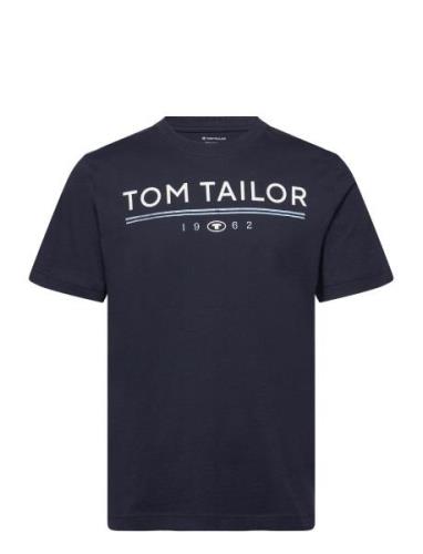 Printed T-Shirt Tops T-shirts Short-sleeved Navy Tom Tailor