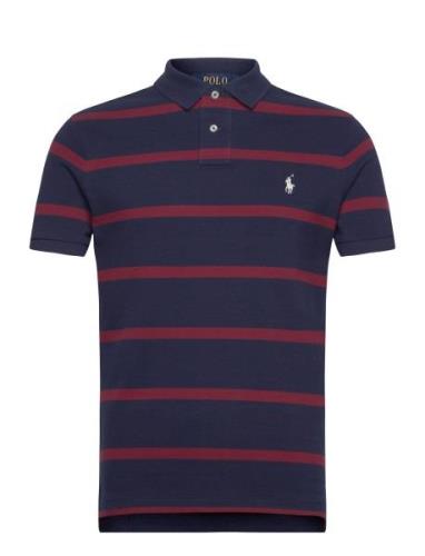 Custom Slim Fit Striped Mesh Polo Shirt Tops Polos Short-sleeved Navy ...