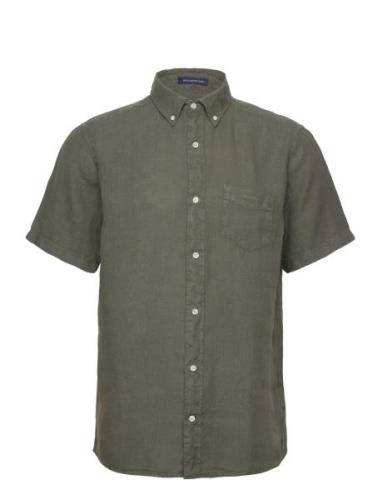 Reg Ut Gmnt Dyed Linen Ss Shirt Tops Shirts Short-sleeved Khaki Green ...