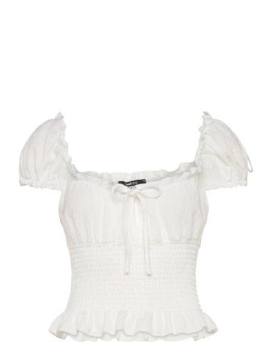 Smock Frill Top Tops Blouses Short-sleeved Cream Gina Tricot
