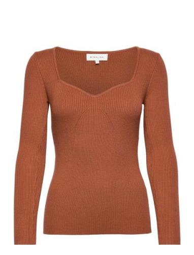 Tulip Ribbed Knitted Top Tops Knitwear Jumpers Brown Malina