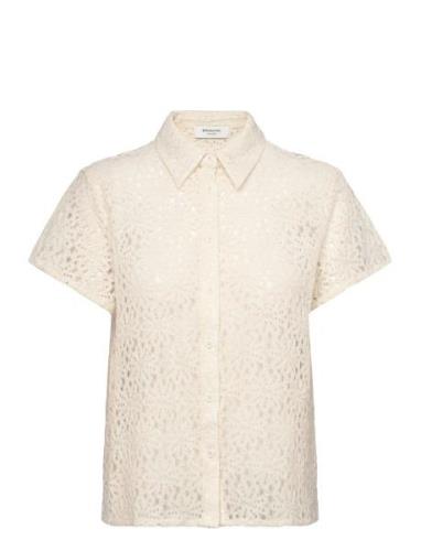 Lace Shirt Tops Shirts Short-sleeved Cream Rosemunde