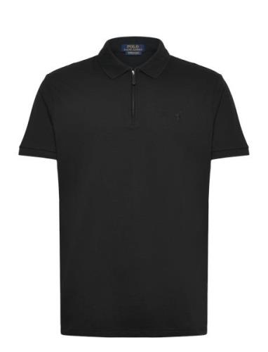 Custom Slim Fit Stretch Mesh Polo Shirt Tops Polos Short-sleeved Black...