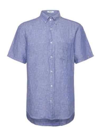 Reg Linen Ss Shirt Tops Shirts Short-sleeved Blue GANT