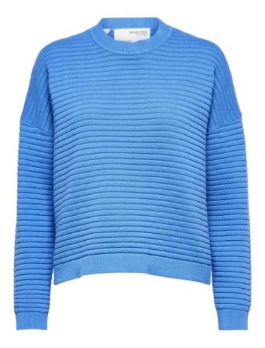 Slflaurina Ls Knit O-Neck Tops Knitwear Jumpers Blue Selected Femme
