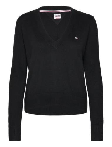 Tjw Essential Vneck Sweater Tops Knitwear Jumpers Black Tommy Jeans