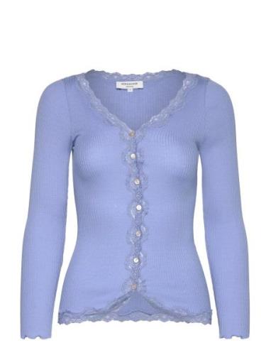 Rwbabette Ls V-Neck Regular Lace Ca Tops Knitwear Cardigans Blue Rosem...