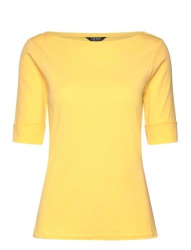 Cotton Boatneck Top Tops T-shirts & Tops Short-sleeved Yellow Lauren R...