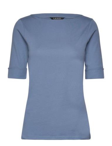 Cotton Boatneck Top Tops T-shirts & Tops Short-sleeved Blue Lauren Ral...