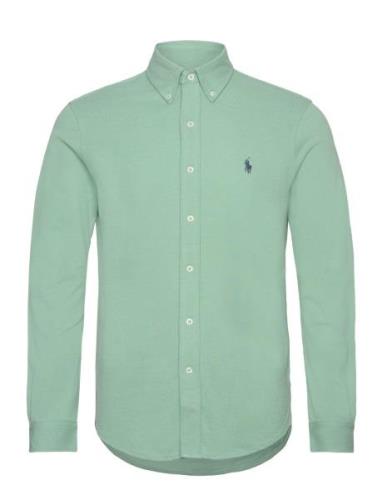 Featherweight Mesh-Lsl-Knt Designers Shirts Casual Green Polo Ralph La...