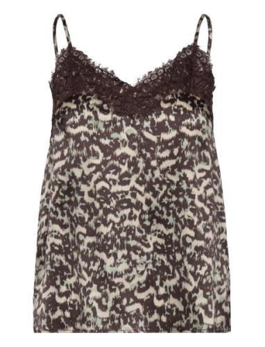 Silk Strap Top Tops Blouses Sleeveless Brown Rosemunde