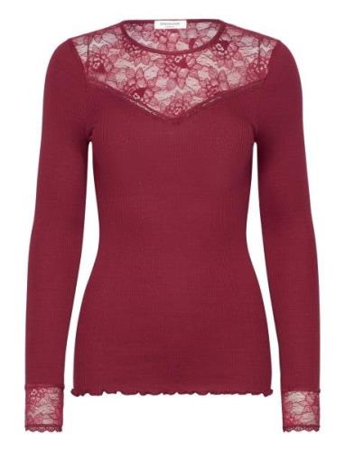 Silk T-Shirt Regular Ls W/Lace Tops T-shirts & Tops Long-sleeved Red R...
