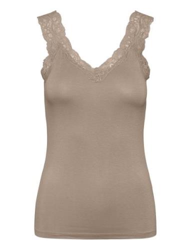 Pcbarbera Lace Top Noos Bc Tops T-shirts & Tops Sleeveless Brown Piece...