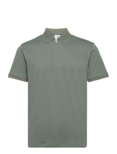 Slhfave Zip Ss Polo B Tops Polos Short-sleeved Khaki Green Selected Ho...