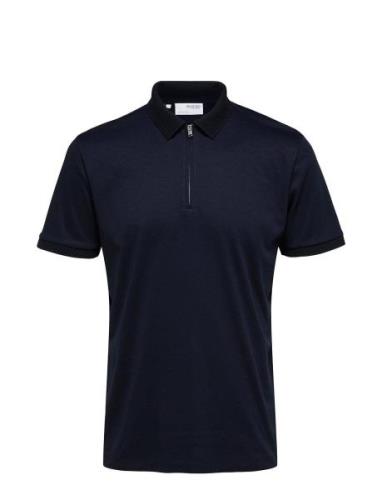 Slhfave Zip Ss Polo B Tops Polos Short-sleeved Navy Selected Homme