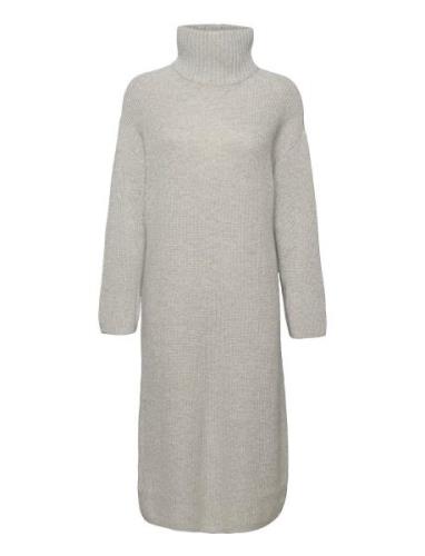Slfelina Ls Knit Highneck Dress B Polvipituinen Mekko Grey Selected Fe...